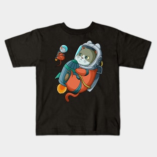 Cat and mouse astronaut Kids T-Shirt